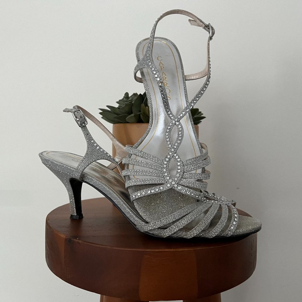Capparos Silver Glimmer Sabrina Heels Size 8